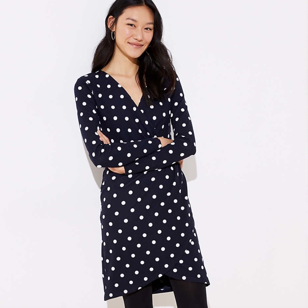 NWT - LOFT Polka Dot Wrap Dress - Picture 2 of 4
